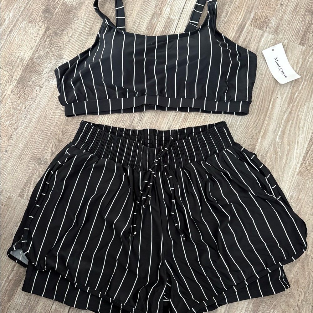 Black and White Striped Two-Piece Set